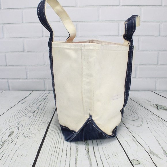 LL Bean Cream Navy Women's Cotton Canvas Hand Bag - Picture 4 of 8